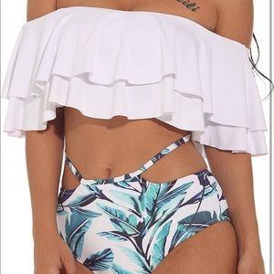 Floral Print Flounce Two piece Swimsuit High waist